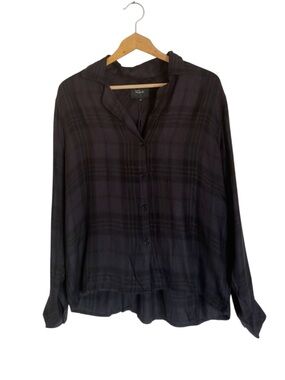 Rails Long Sleeve Trouser Pajama Top Plaid Onyx Jet size M